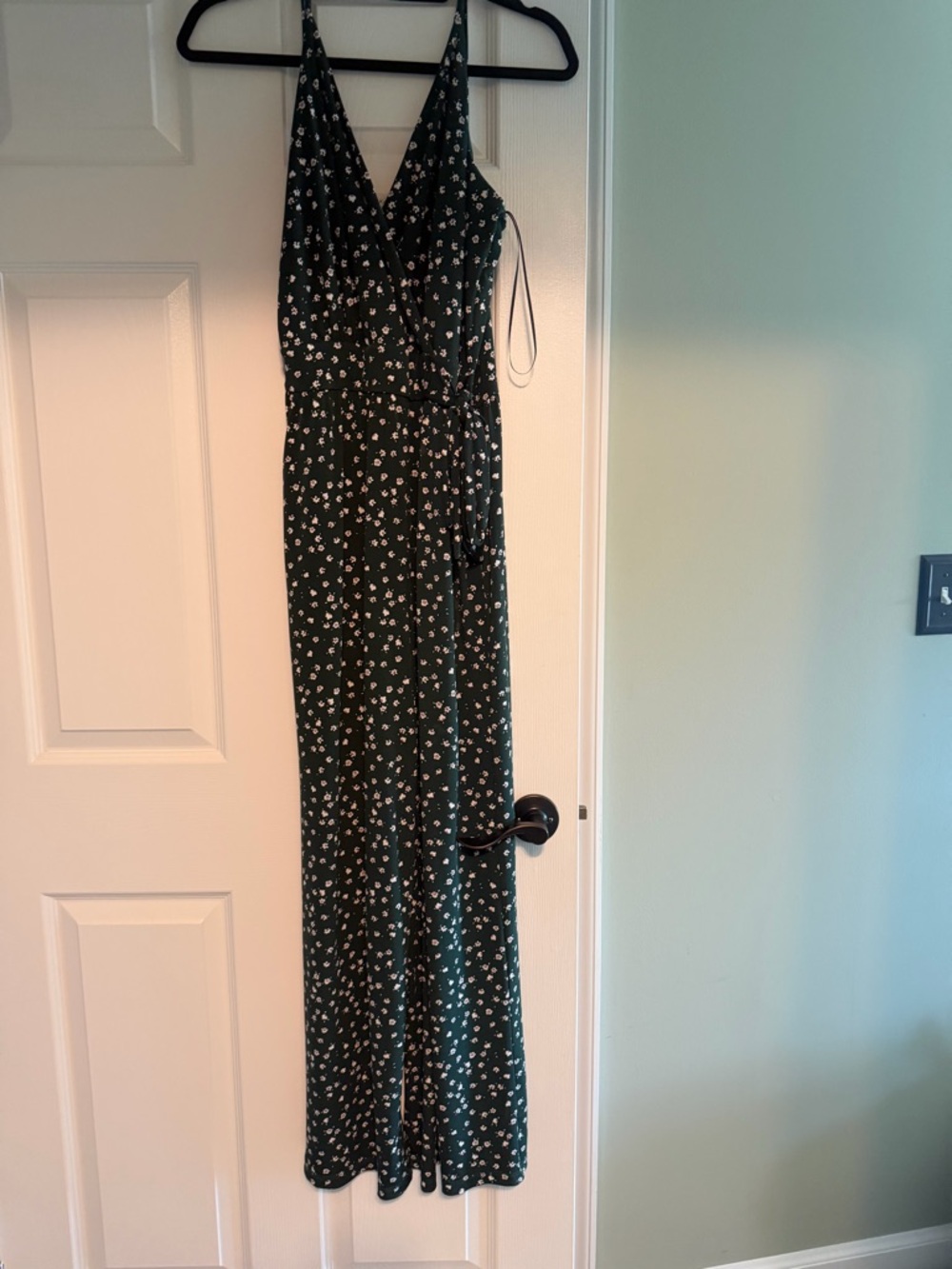 Kaileigh Dark Green Floral Spaghetti-Strap Jumpsuit